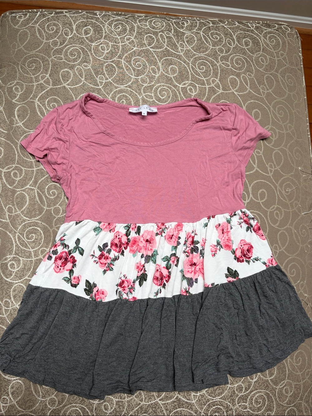 Girls' Pink Floral Tiered Short-Sleeve Top